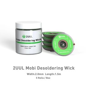   2UUL Mobi Desoldering Wick 5x 2.0mm x 1.5m - Efficient Solder Removal Tool