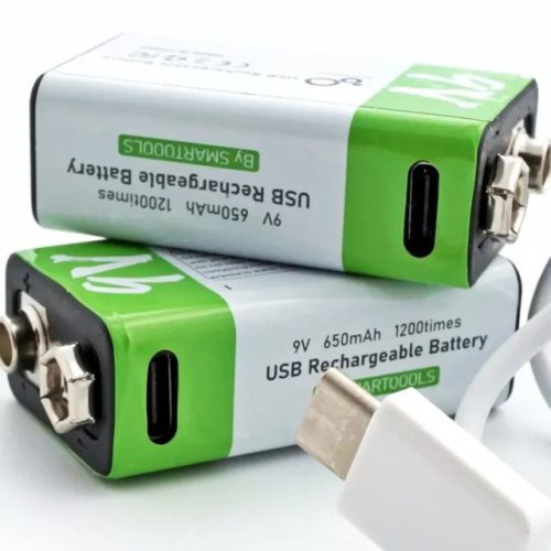 2pcs 9V 650mAh USB Type-C Rechargeable Lithium-Ion Li-Ion Battery PP3 6LR51