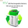 2pcs 9V 650mAh USB Type-C Rechargeable Lithium-Ion Li-Ion Battery PP3 6LR51