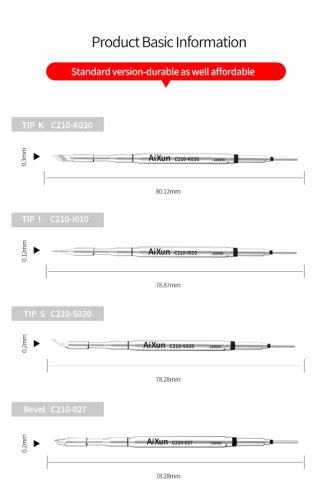 AiXun C210 Tips's Set I/K/S/027D Bevel for T210 Handle T3A T3B JBC Hakko Quick
