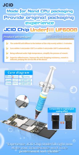 JCID Chip Underfill UF6008 Chip Filling Seam Glue Screen Sealant Black Glue Curing UV CPU Hard Drive for Original Factory Process