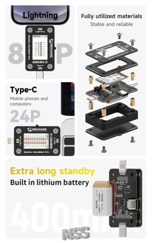 Mechanic T-824SE Charging Port Tester Current Power Check Type-C 8 Pin Phone