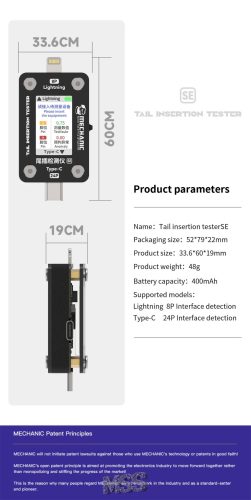 Mechanic T-824SE Charging Port Tester Current Power Check Type-C 8 Pin Phone