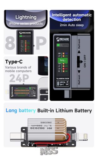 Mechanic T-824 Charging Port Tester Current Power Check Type-C 8 Pin Phone