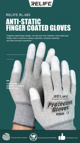 ReLife RL-063 PU Coated Anti-Static PPE Gloves for Mobile Phones Repair