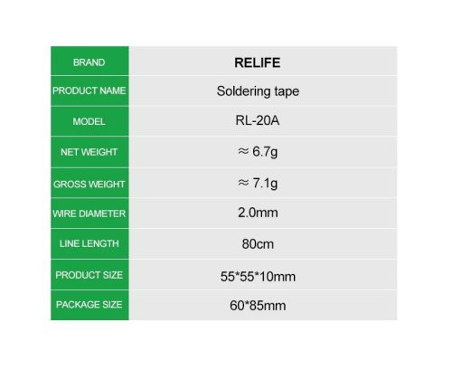 ReLife  RL-20A 2.0mm x 0.8m Solder Wick - Compact Desoldering Tool for Precision Electronics Repair