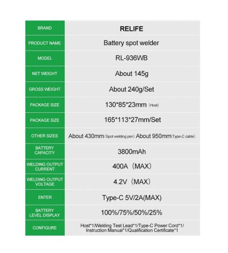 ReLife RL-936WB Mini Portable Battery Spot Welding Machine