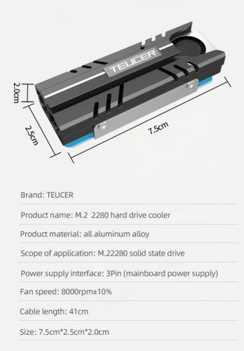 Teucer M.2 SSD Heatsink with 20mm Active Fan