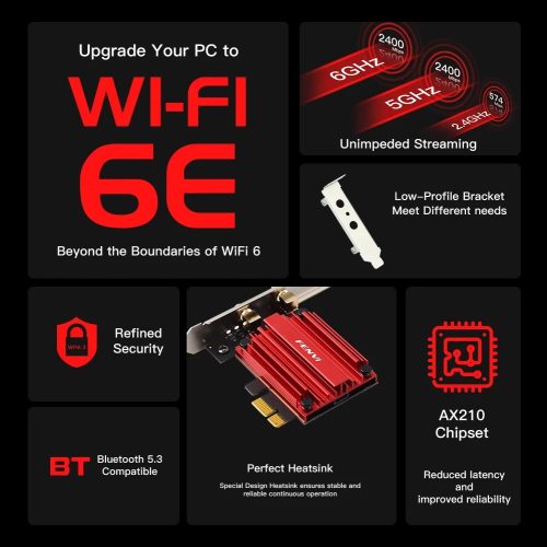 WiFi 6E AX210 PCI Express x1 Network Card 2.4/5/6Ghz Tri-Band Bluetooth 5.3